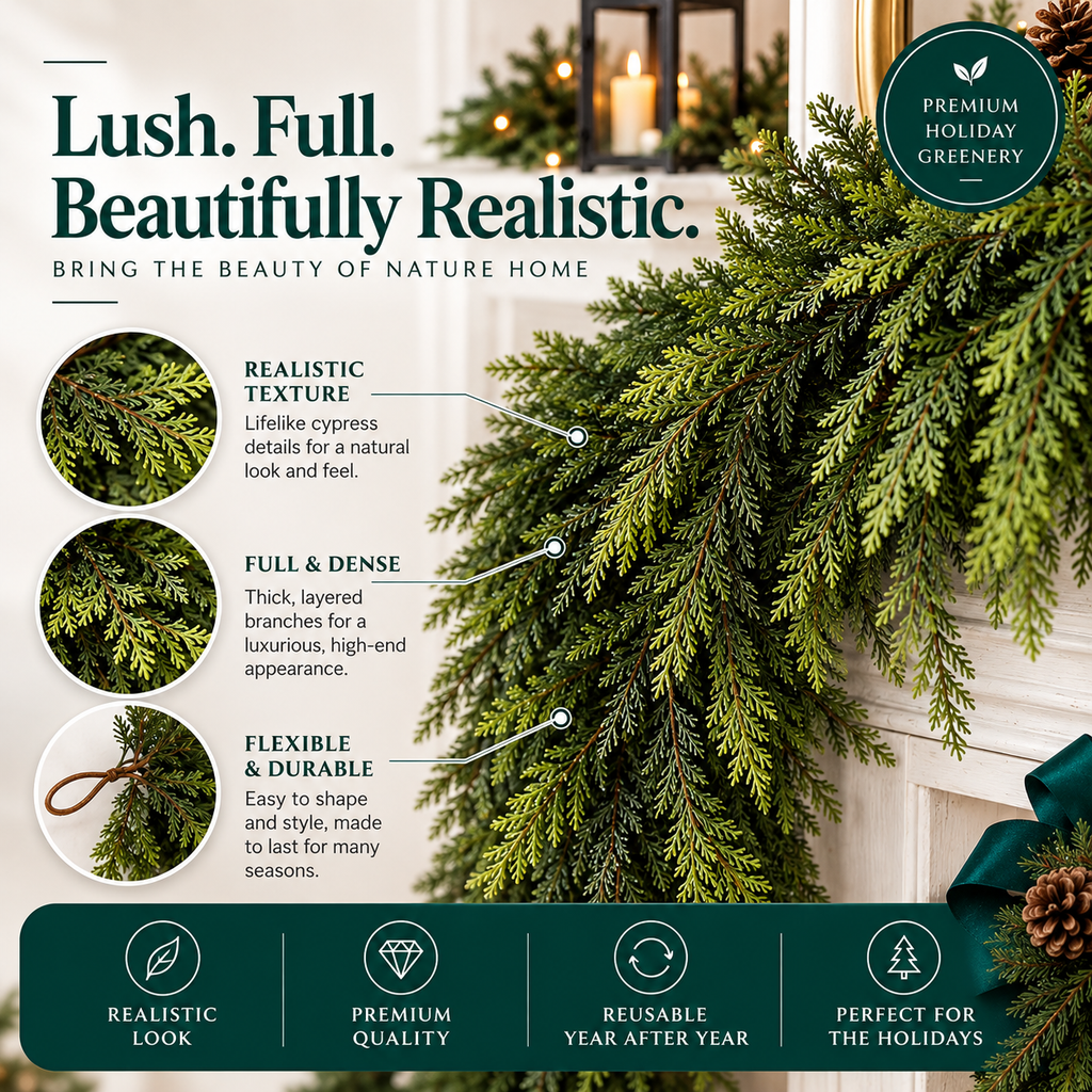 FestivaLuxe™ Christmas Garland — Transform Your Holiday Space with Timeless Elegance