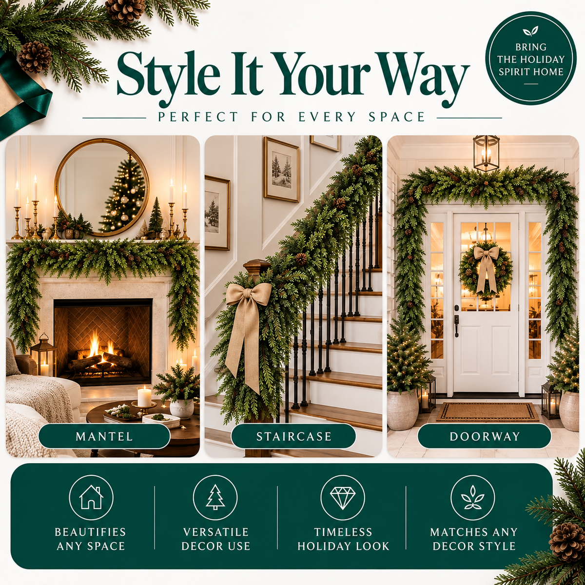 FestivaLuxe™ Christmas Garland — Transform Your Holiday Space with Timeless Elegance