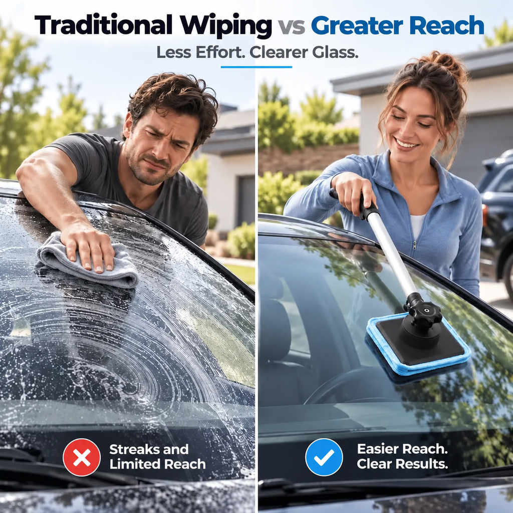 GlassWiz™ — Achieve Streak-Free Clarity with Effortless Dual-Sided Car Window Cleaning