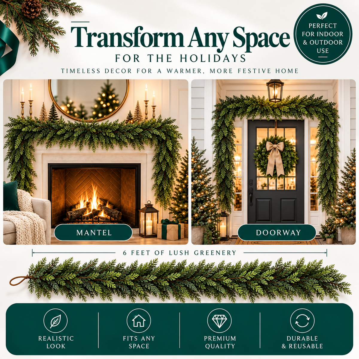 FestivaLuxe™ Christmas Garland — Transform Your Holiday Space with Timeless Elegance