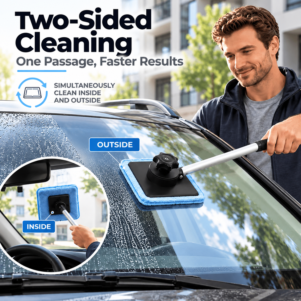 GlassWiz™ — Achieve Streak-Free Clarity with Effortless Dual-Sided Car Window Cleaning